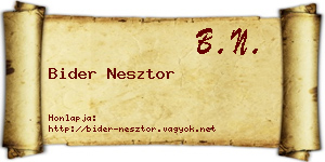 Bider Nesztor névjegykártya